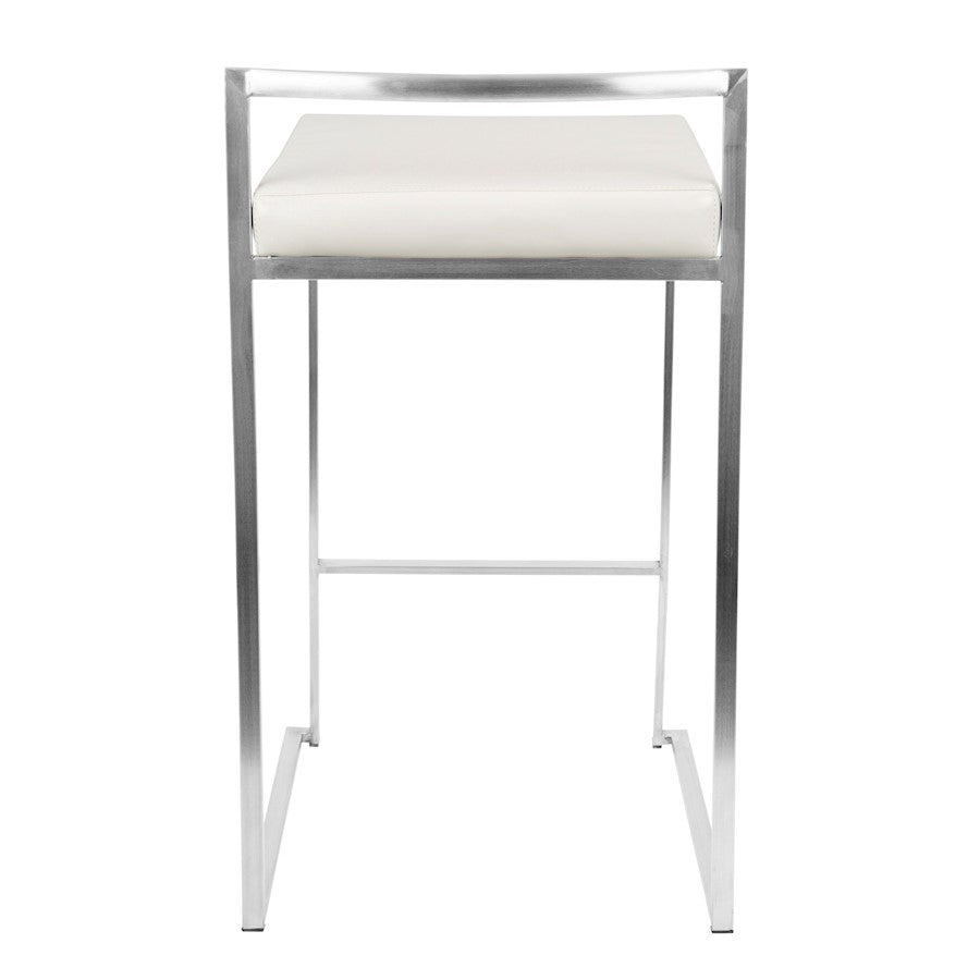 LumiSource Fuji Counter Stool (Set of 2) | Contemporary White PU Leather & Stainless Steel | Kitchen Island & Bar Seating | Model CS-FUJIW2