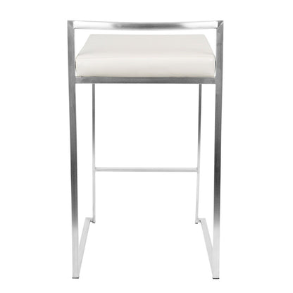 LumiSource Fuji Counter Stool (Set of 2) | Contemporary White PU Leather & Stainless Steel | Kitchen Island & Bar Seating | Model CS-FUJIW2
