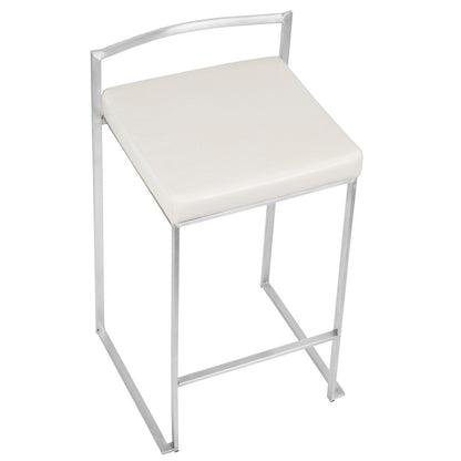 LumiSource Fuji Counter Stool (Set of 2) | Contemporary White PU Leather & Stainless Steel | Kitchen Island & Bar Seating | Model CS-FUJIW2