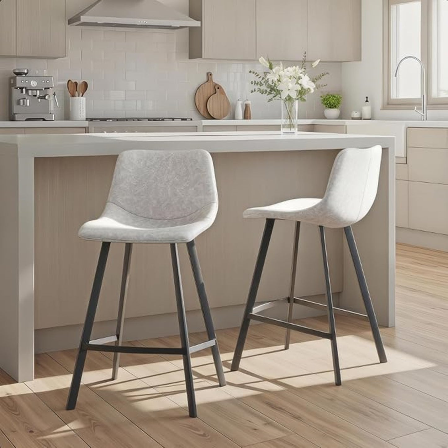 LumiSource Outlaw Counter Stool Set of 2 | Industrial Grey PU Leather and Black Metal | Kitchen & Bar Seating | Model CS-OUTLWBK-GY2