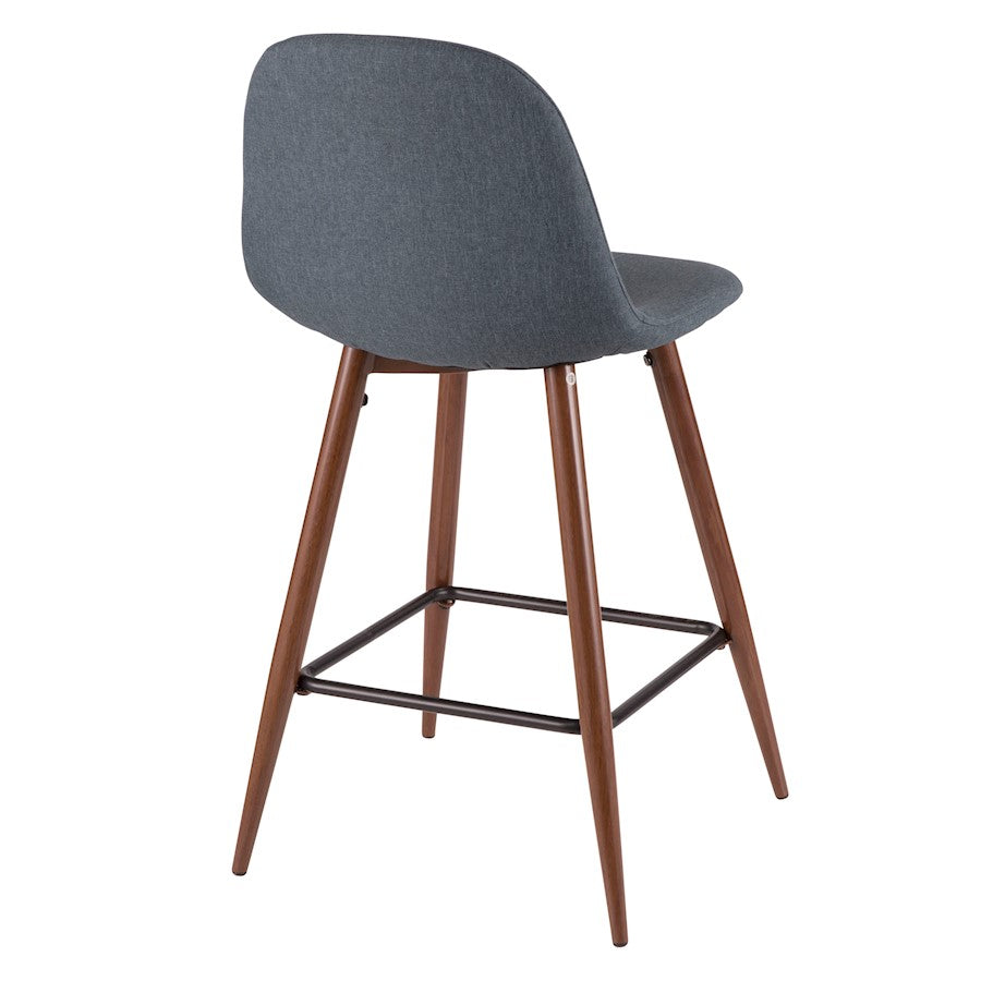LumiSource Pebble Counter Stool Set of 2 | Mid-Century Walnut and Blue Fabric on Metal | Kitchen & Dining Seating | Model CS-PEBWL-BU2