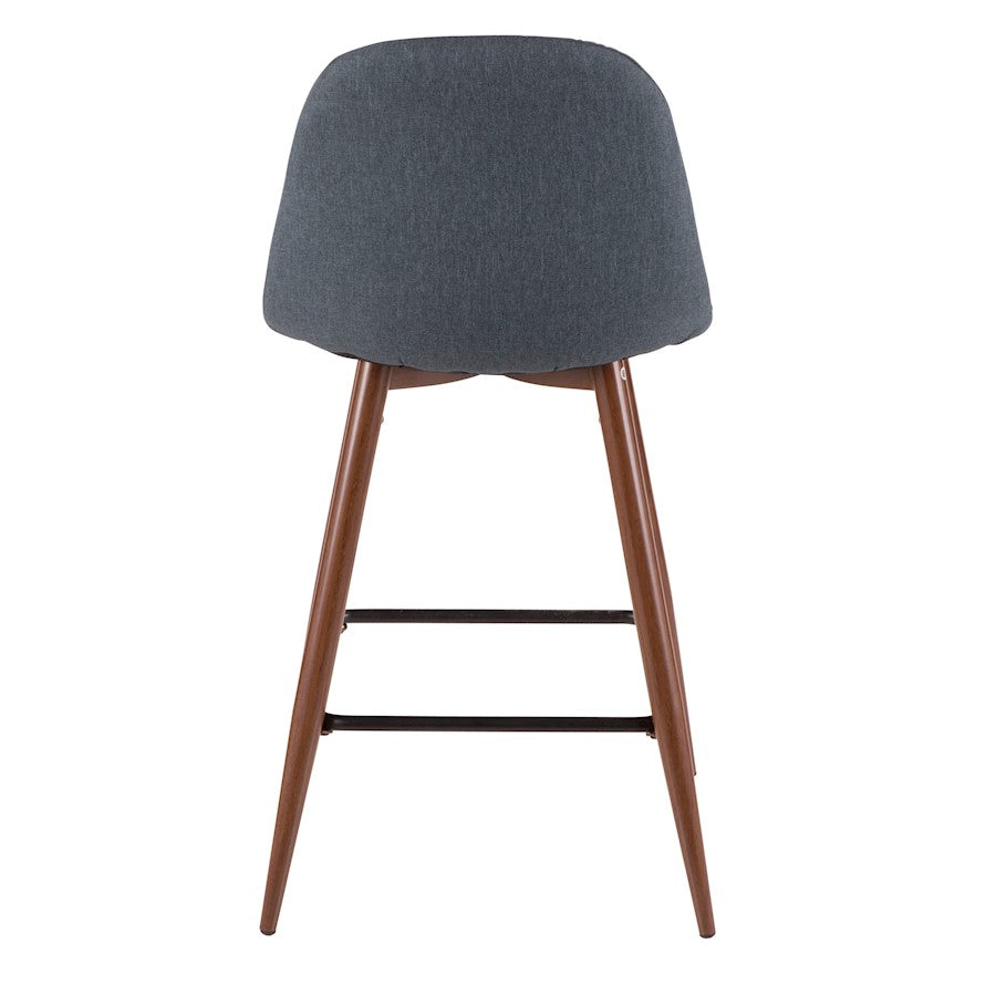 LumiSource Pebble Counter Stool Set of 2 | Mid-Century Walnut and Blue Fabric on Metal | Kitchen & Dining Seating | Model CS-PEBWL-BU2