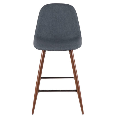 LumiSource Pebble Counter Stool Set of 2 | Mid-Century Walnut and Blue Fabric on Metal | Kitchen & Dining Seating | Model CS-PEBWL-BU2