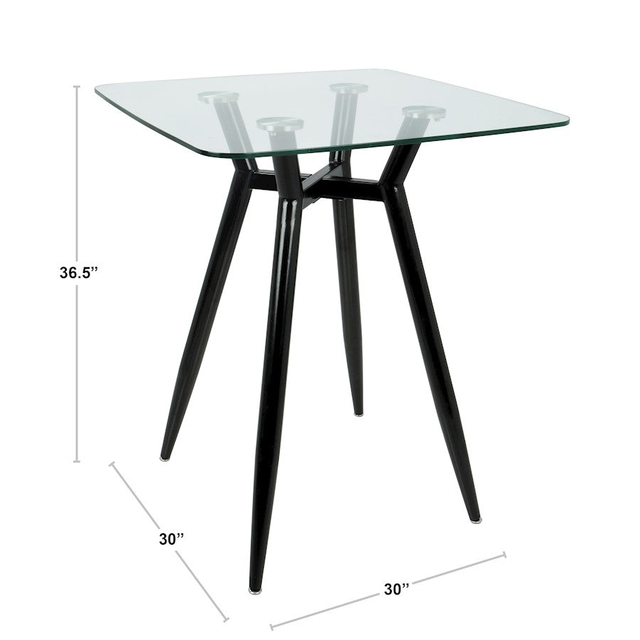 LumiSource Clara Square Counter Table | Mid-Century Black Metal and Clear Glass | Kitchen & Dining Room Table | Model CT-CLR3030BKGL