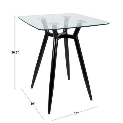 LumiSource Clara Square Counter Table | Mid-Century Black Metal and Clear Glass | Kitchen & Dining Room Table | Model CT-CLR3030BKGL