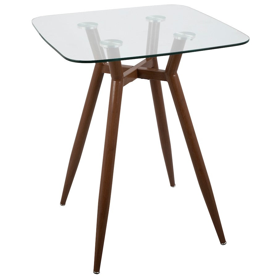 LumiSource Clara Square Counter Table | Mid-Century Walnut Metal and Clear Glass | Kitchen & Dining Room Table | Model CT-CLR3030WLGL