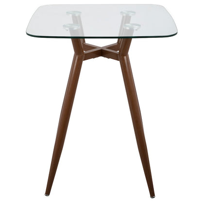 LumiSource Clara Square Counter Table | Mid-Century Walnut Metal and Clear Glass | Kitchen & Dining Room Table | Model CT-CLR3030WLGL