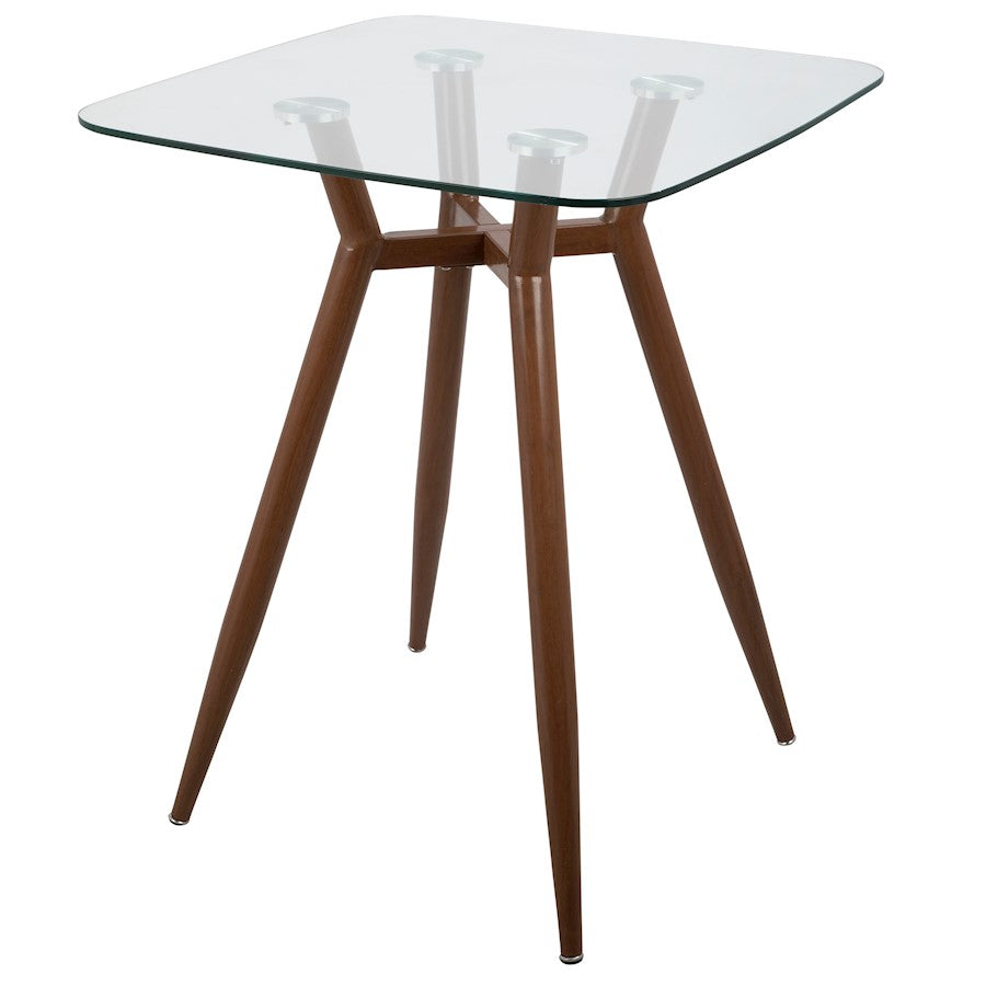 LumiSource Clara Square Counter Table | Mid-Century Walnut Metal and Clear Glass | Kitchen & Dining Room Table | Model CT-CLR3030WLGL