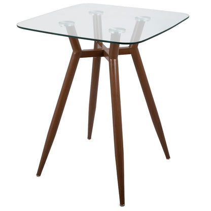 LumiSource Clara Square Counter Table | Mid-Century Walnut Metal and Clear Glass | Kitchen & Dining Room Table | Model CT-CLR3030WLGL