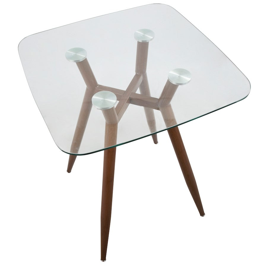 LumiSource Clara Square Counter Table | Mid-Century Walnut Metal and Clear Glass | Kitchen & Dining Room Table | Model CT-CLR3030WLGL