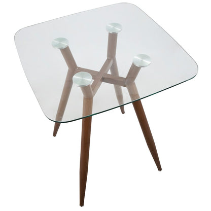 LumiSource Clara Square Counter Table | Mid-Century Walnut Metal and Clear Glass | Kitchen & Dining Room Table | Model CT-CLR3030WLGL