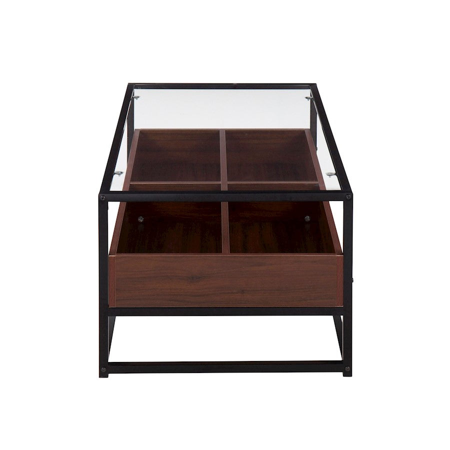LumiSource Display Coffee Table 44in W | Black Steel, Walnut Wood, Clear Glass | Living Room Centerpiece with Storage | Model CT-DISPLAYBKWL