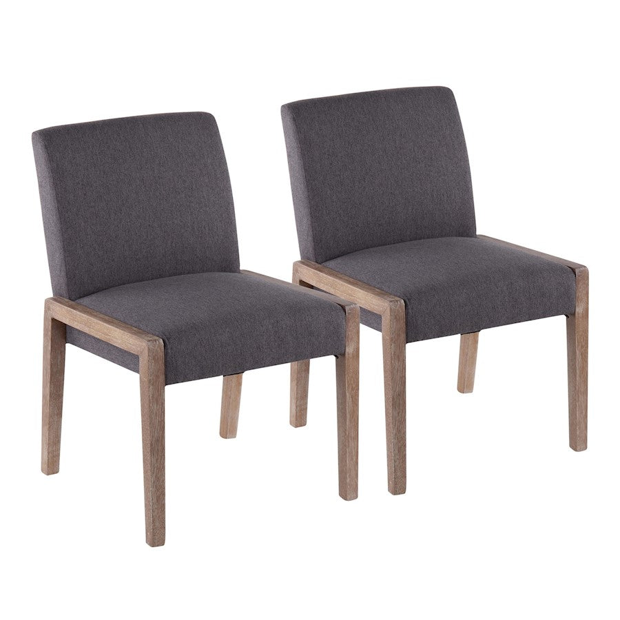 LumiSource Carmen Chair Set of 2 | White Washed Wood & Grey Fabric | Dining Room & Living Room Accent | 23.25 x 21.5 x 32.5 in | Model DC-CARMENWWGY2