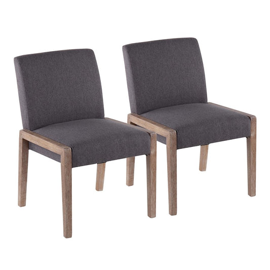 LumiSource Carmen Chair Set of 2 | White Washed Wood & Grey Fabric | Dining Room & Living Room Accent | 23.25 x 21.5 x 32.5 in | Model DC-CARMENWWGY2
