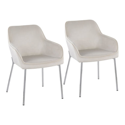 LumiSource Daniella Dining Chair Set of 2 | Chrome Steel & Cream Velvet | Dining Room & Kitchen Seating | 24 x 23 x 32 in | Model DC-DNLA2CHRMVCR2