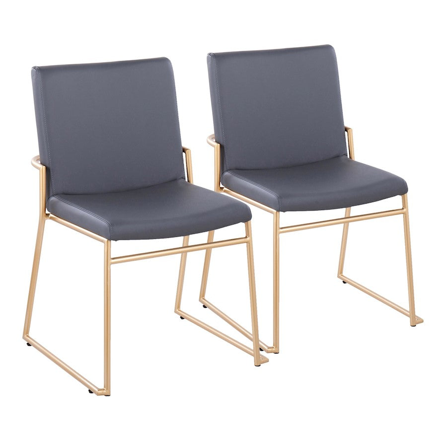 LumiSource Dutchess Dining Chair Set of 2 | Gold Steel & Grey PU Leather | Glam Dining Room & Kitchen Seating | Model DC-DUTCHESSAUGY2