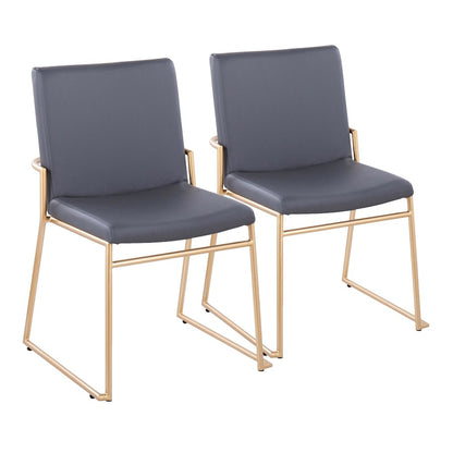 LumiSource Dutchess Dining Chair Set of 2 | Gold Steel & Grey PU Leather | Glam Dining Room & Kitchen Seating | Model DC-DUTCHESSAUGY2