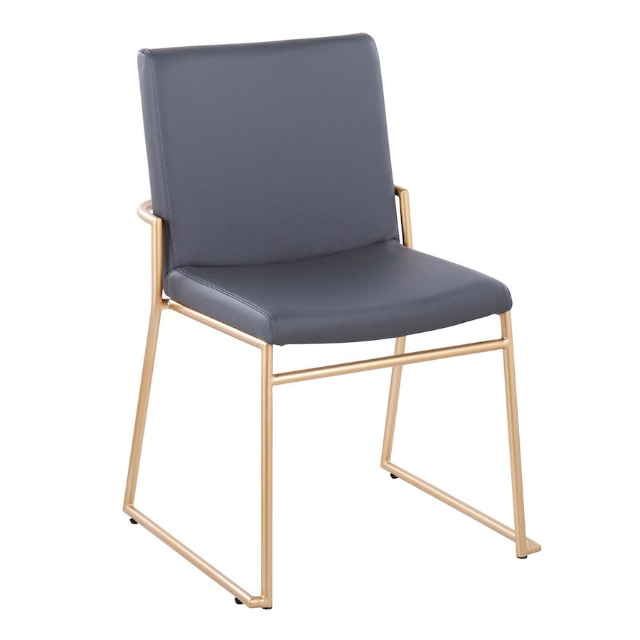 LumiSource Dutchess Dining Chair Set of 2 | Gold Steel & Grey PU Leather | Glam Dining Room & Kitchen Seating | Model DC-DUTCHESSAUGY2