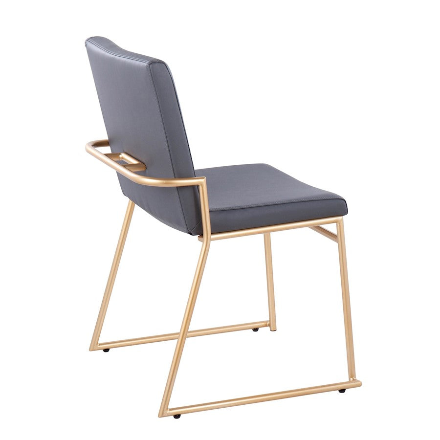 LumiSource Dutchess Dining Chair Set of 2 | Gold Steel & Grey PU Leather | Glam Dining Room & Kitchen Seating | Model DC-DUTCHESSAUGY2
