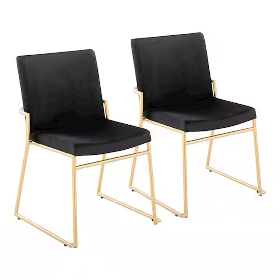LumiSource Dutchess 22.5in Dining Chair Set of 2 | Glam Black Velvet & Gold Steel | Dining Room & Kitchen Seating | Model DC-DUTCHESSAUVBK2