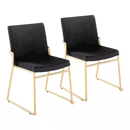LumiSource Dutchess 22.5in Dining Chair Set of 2 | Glam Black Velvet & Gold Steel | Dining Room & Kitchen Seating | Model DC-DUTCHESSAUVBK2