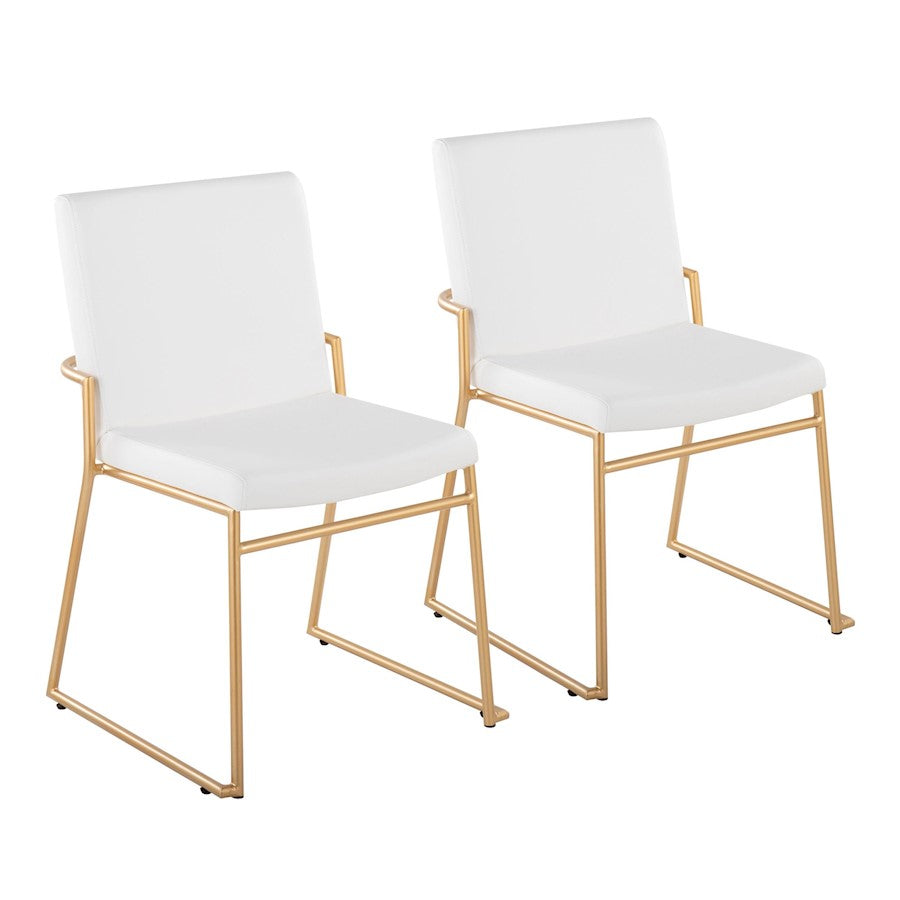LumiSource Dutchess 22.5in Dining Chair Set of 2 | Glam White PU & Gold Steel | Dining Room & Kitchen Seating | Model DC-DUTCHESSAUW2