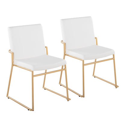 LumiSource Dutchess 22.5in Dining Chair Set of 2 | Glam White PU & Gold Steel | Dining Room & Kitchen Seating | Model DC-DUTCHESSAUW2