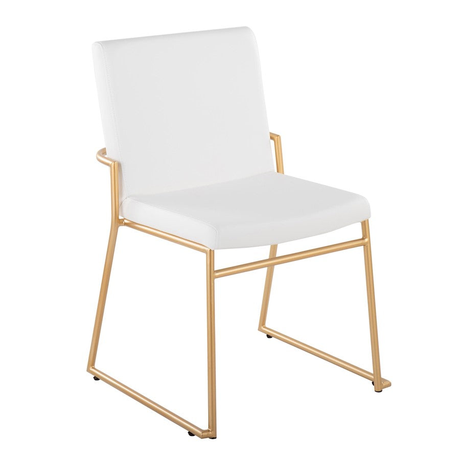 LumiSource Dutchess 22.5in Dining Chair Set of 2 | Glam White PU & Gold Steel | Dining Room & Kitchen Seating | Model DC-DUTCHESSAUW2