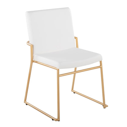 LumiSource Dutchess 22.5in Dining Chair Set of 2 | Glam White PU & Gold Steel | Dining Room & Kitchen Seating | Model DC-DUTCHESSAUW2