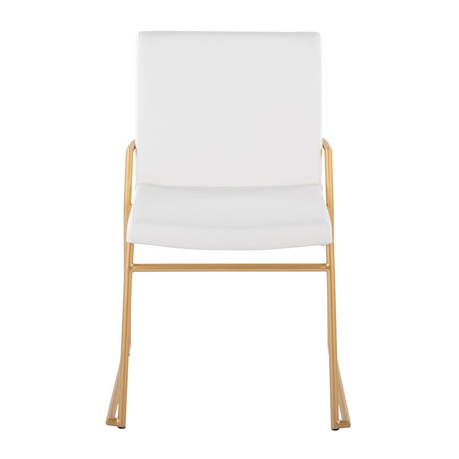 LumiSource Dutchess 22.5in Dining Chair Set of 2 | Glam White PU & Gold Steel | Dining Room & Kitchen Seating | Model DC-DUTCHESSAUW2