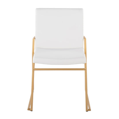 LumiSource Dutchess 22.5in Dining Chair Set of 2 | Glam White PU & Gold Steel | Dining Room & Kitchen Seating | Model DC-DUTCHESSAUW2