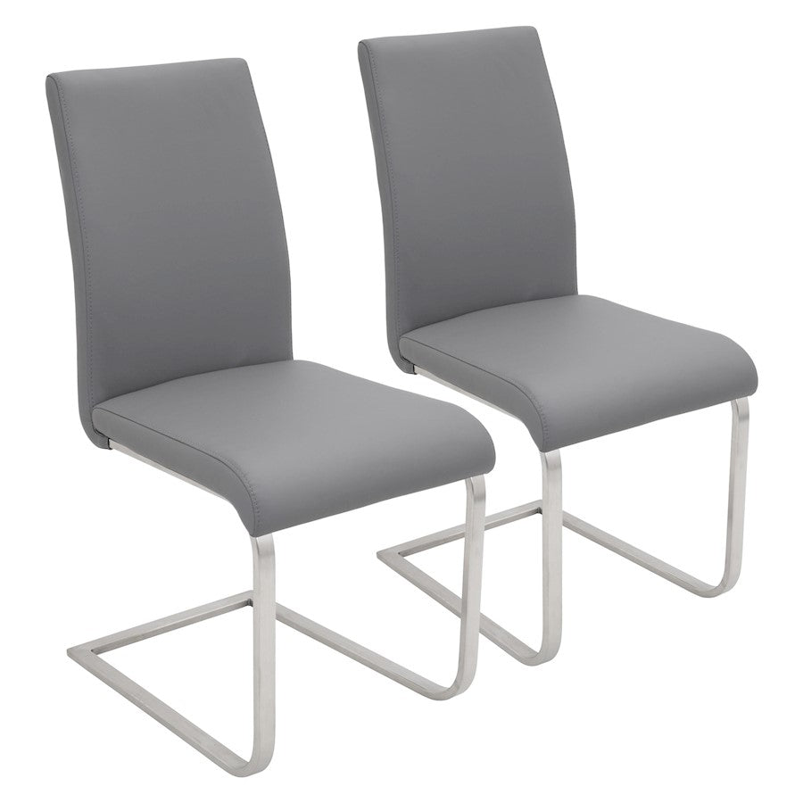 LumiSource Foster 23.25in Dining Chair Set of 2 | Modern Grey PU Leather & Stainless Steel | Dining Room & Kitchen Seating | Model DC-FSTRGY2
