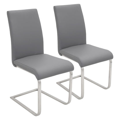 LumiSource Foster 23.25in Dining Chair Set of 2 | Modern Grey PU Leather & Stainless Steel | Dining Room & Kitchen Seating | Model DC-FSTRGY2