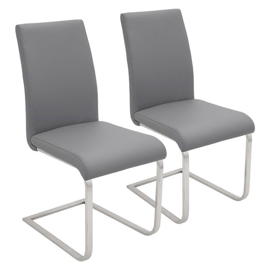 LumiSource Foster 23.25in Dining Chair Set of 2 | Modern Grey PU Leather & Stainless Steel | Dining Room & Kitchen Seating | Model DC-FSTRGY2