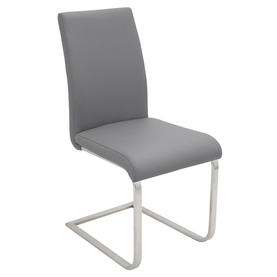 LumiSource Foster 23.25in Dining Chair Set of 2 | Modern Grey PU Leather & Stainless Steel | Dining Room & Kitchen Seating | Model DC-FSTRGY2