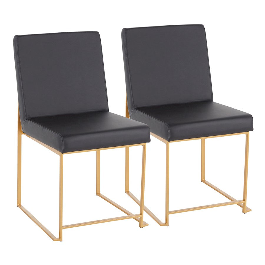 LumiSource Fuji High Back Dining Chair Set of 2 | Gold Metal and Black PU | Dining Room & Office Seating | Model DC-HBFUJIAUBK2
