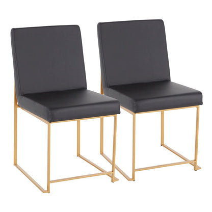 LumiSource Fuji High Back Dining Chair Set of 2 | Gold Metal and Black PU | Dining Room & Office Seating | Model DC-HBFUJIAUBK2