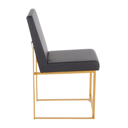 LumiSource Fuji High Back Dining Chair Set of 2 | Gold Metal and Black PU | Dining Room & Office Seating | Model DC-HBFUJIAUBK2