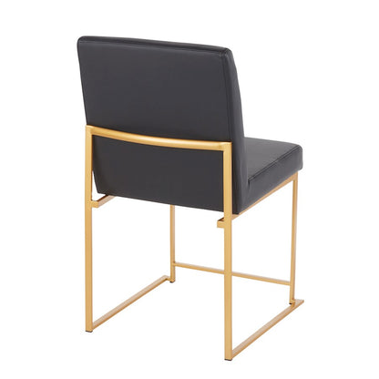 LumiSource Fuji High Back Dining Chair Set of 2 | Gold Metal and Black PU | Dining Room & Office Seating | Model DC-HBFUJIAUBK2