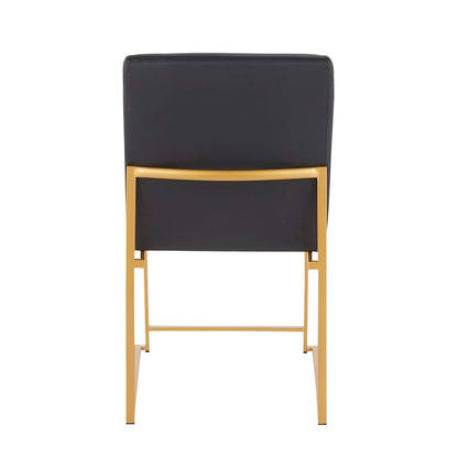 LumiSource Fuji High Back Dining Chair Set of 2 | Gold Metal and Black PU | Dining Room & Office Seating | Model DC-HBFUJIAUBK2
