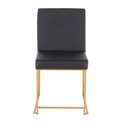 LumiSource Fuji High Back Dining Chair Set of 2 | Gold Metal and Black PU | Dining Room & Office Seating | Model DC-HBFUJIAUBK2