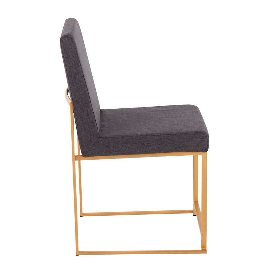 LumiSource Fuji High Back Dining Chair Set of 2 | Gold Steel and Charcoal Fabric | Dining Room & Office Seating | Model DC-HBFUJIAUCHAR2