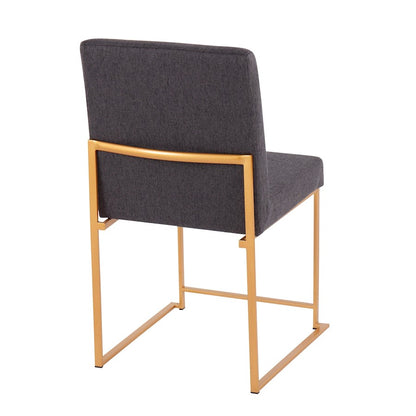 LumiSource Fuji High Back Dining Chair Set of 2 | Gold Steel and Charcoal Fabric | Dining Room & Office Seating | Model DC-HBFUJIAUCHAR2