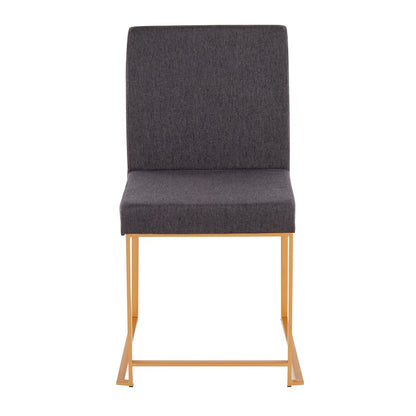 LumiSource Fuji High Back Dining Chair Set of 2 | Gold Steel and Charcoal Fabric | Dining Room & Office Seating | Model DC-HBFUJIAUCHAR2