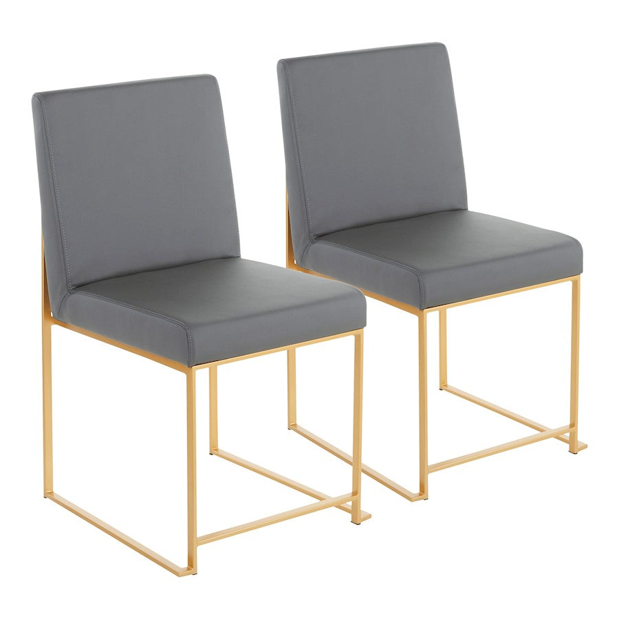LumiSource Fuji High Back Dining Chair Set of 2 | Gold Metal and Grey PU | Dining Room & Office Seating | 21.5 x 18.5 x 33.5 in | Model DC-HBFUJIAUGY2