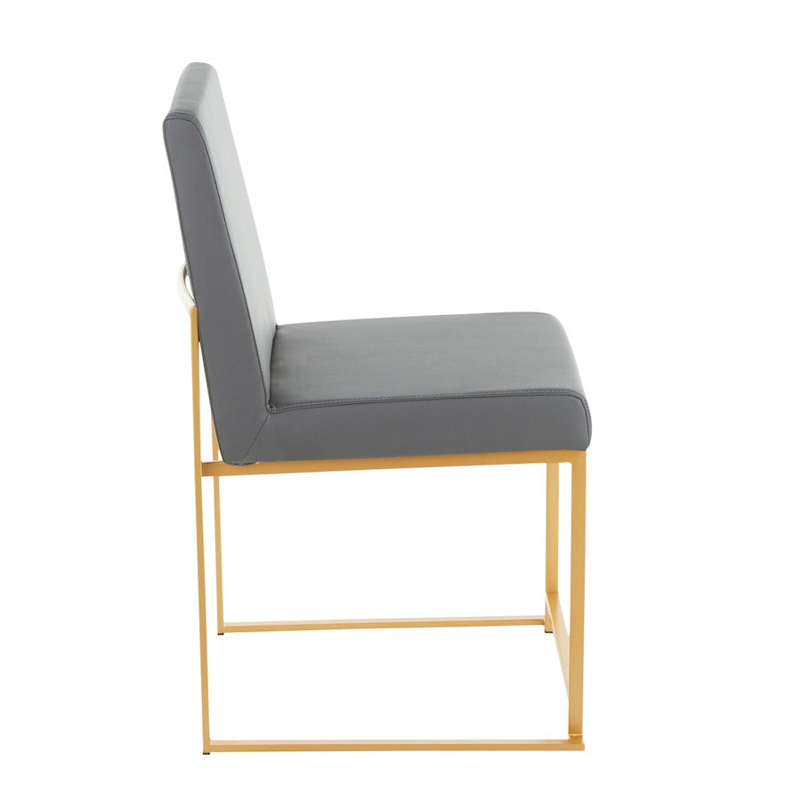 LumiSource Fuji High Back Dining Chair Set of 2 | Gold Metal and Grey PU | Dining Room & Office Seating | 21.5 x 18.5 x 33.5 in | Model DC-HBFUJIAUGY2