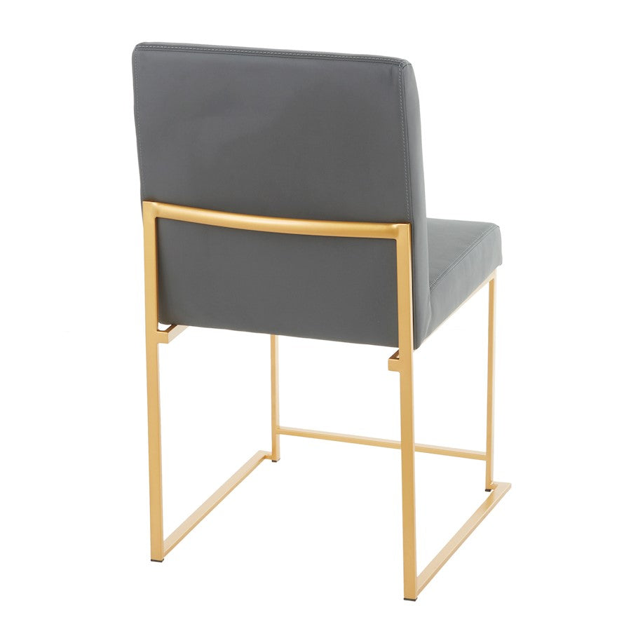 LumiSource Fuji High Back Dining Chair Set of 2 | Gold Metal and Grey PU | Dining Room & Office Seating | 21.5 x 18.5 x 33.5 in | Model DC-HBFUJIAUGY2