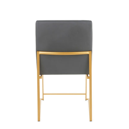LumiSource Fuji High Back Dining Chair Set of 2 | Gold Metal and Grey PU | Dining Room & Office Seating | 21.5 x 18.5 x 33.5 in | Model DC-HBFUJIAUGY2