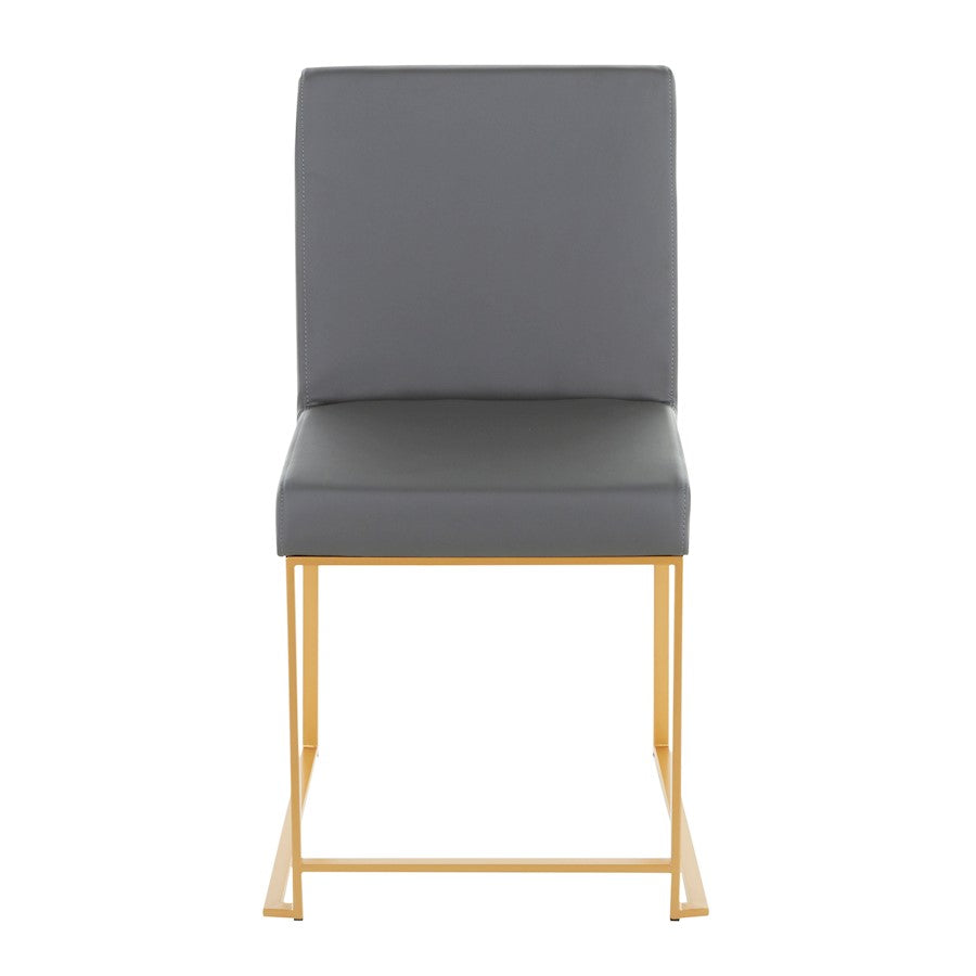 LumiSource Fuji High Back Dining Chair Set of 2 | Gold Metal and Grey PU | Dining Room & Office Seating | 21.5 x 18.5 x 33.5 in | Model DC-HBFUJIAUGY2