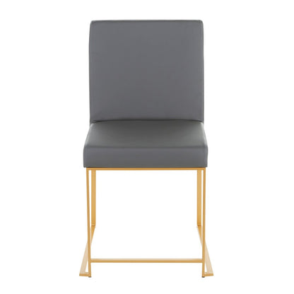 LumiSource Fuji High Back Dining Chair Set of 2 | Gold Metal and Grey PU | Dining Room & Office Seating | 21.5 x 18.5 x 33.5 in | Model DC-HBFUJIAUGY2